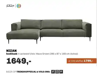 Trendhopper Nizan Hoekbank 285 X 87 X 160 Cm aanbieding