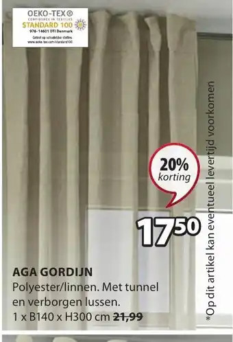 Jysk Aga gordijn polyester/linnen B140 x H300cm aanbieding