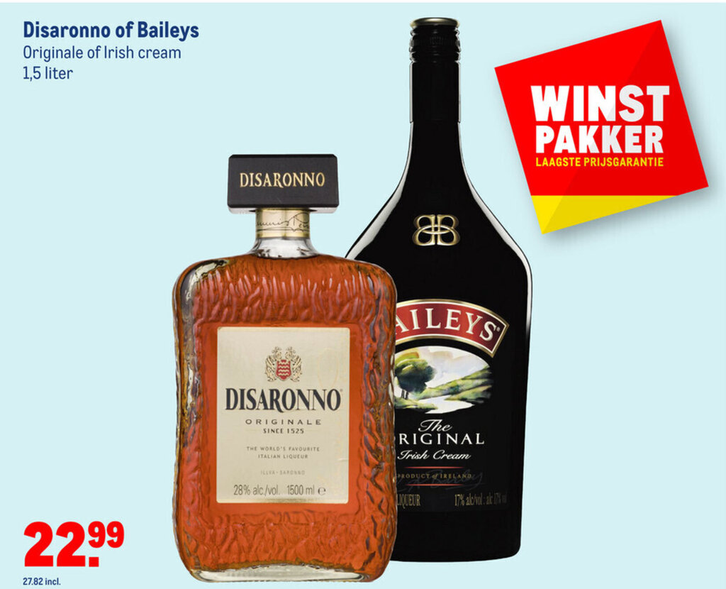 Disaronno of baileys originale of irish cream 1,5 liter aanbieding bij