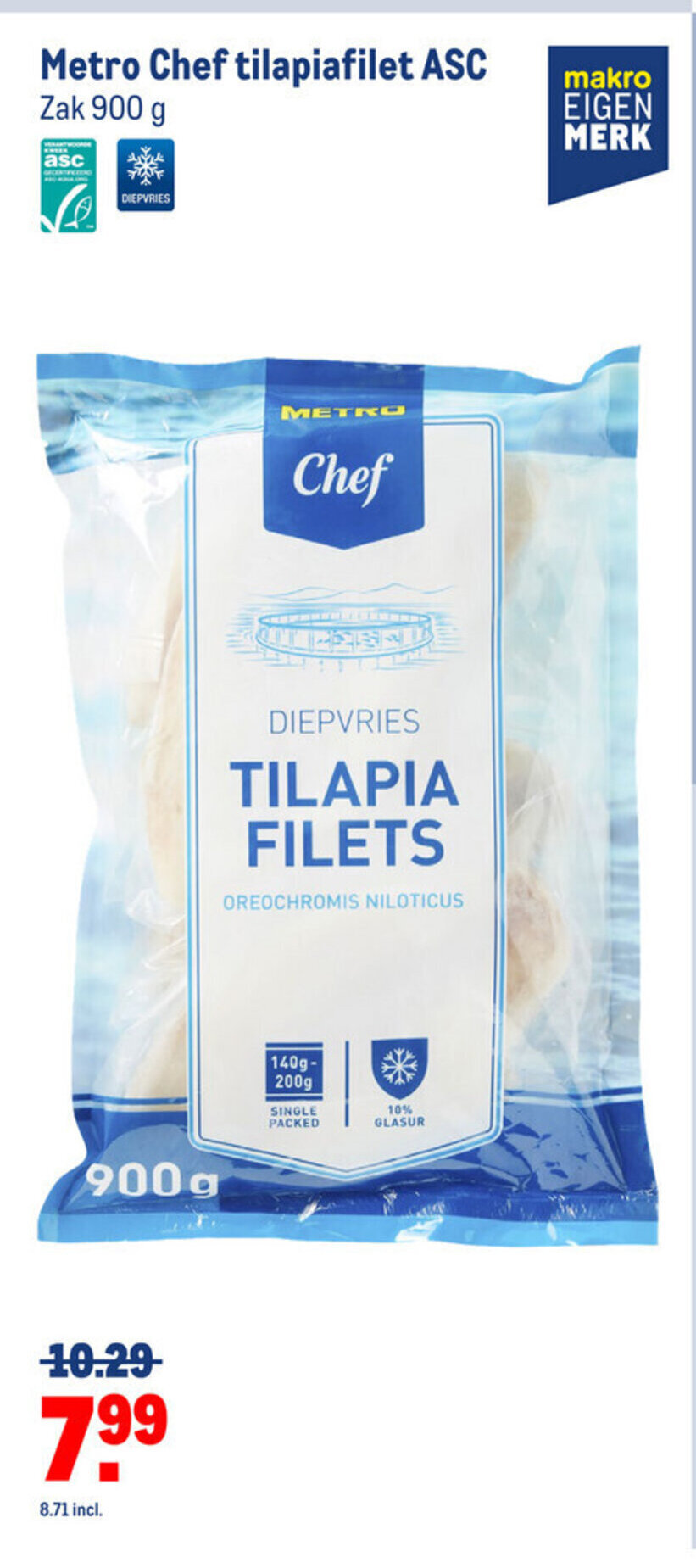 Metro chef tilapiafilet ASC zak 900g aanbieding bij Makro