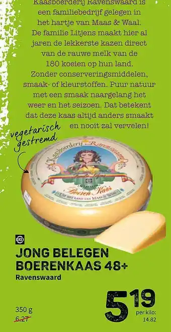 Ekoplaza Jong Belegen Boerenkaas 48+ Ravenswaard 350 g aanbieding