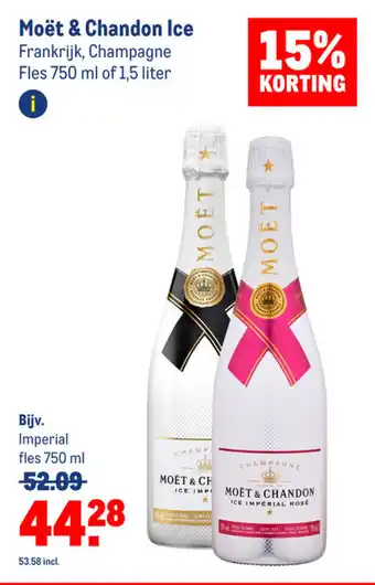 Makro Moët & Chandon Ice fles 750 ml of 1,5 liter aanbieding