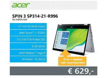 Informatique Acer Spin 3 sp314-21-r996 aanbieding