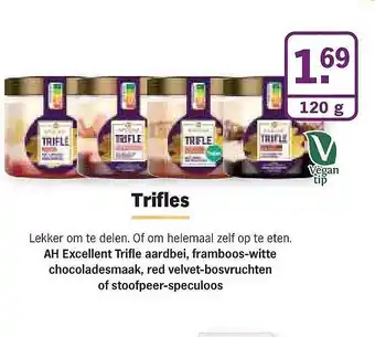 Albert Heijn Ah excellent trifle aardbei, framboos-witte chocoladesmaak, red velvet-bosvruchten of stoofpeer-speculoos aanbieding