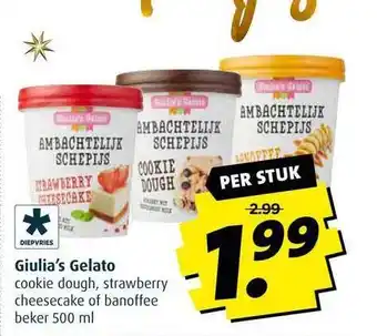 Boni Giulia's gelato cookie dough strawberry cheesecake of banoffee beker aanbieding