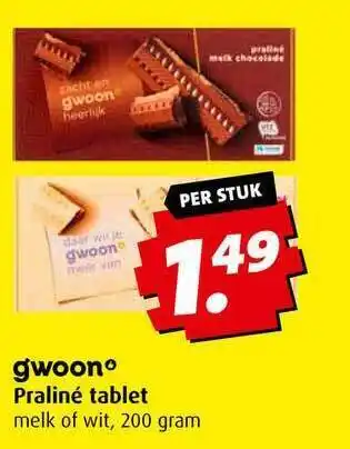 Boni Gwoon praliné tablet melk of wit aanbieding