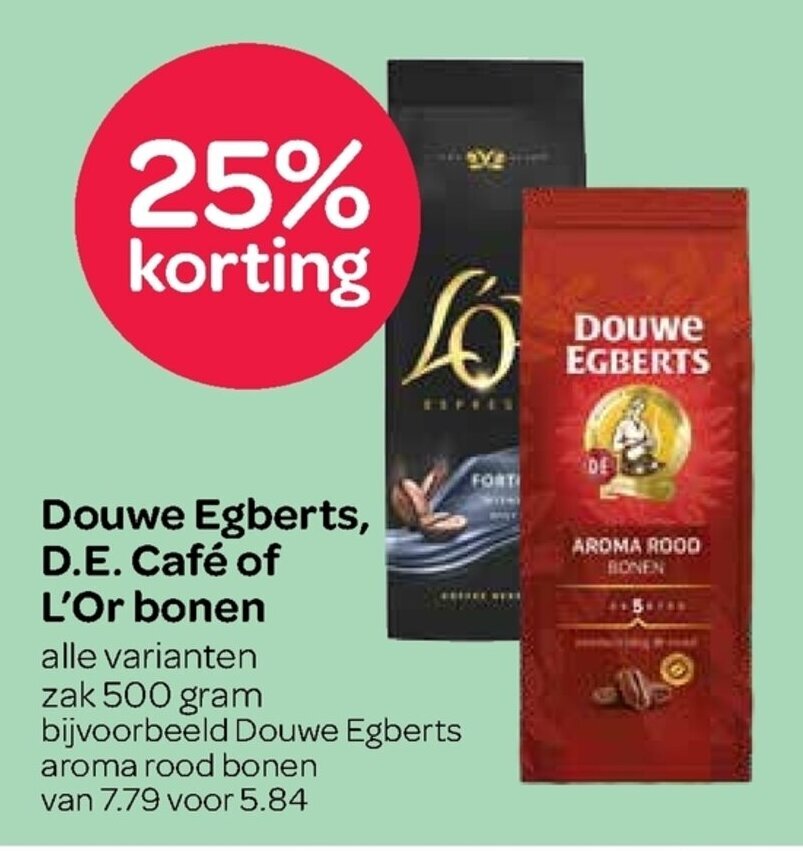 Douwe egberts D.E. cafe of L'or bonen 500g aanbieding bij Spar