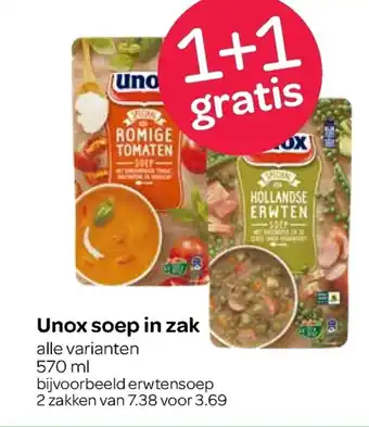 Spar Unox soep in zak 570ml 1+1 gratis aanbieding