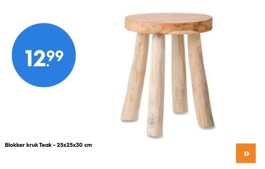 Blokker kruk teak 25x25x30 cm aanbieding bij Blokker
