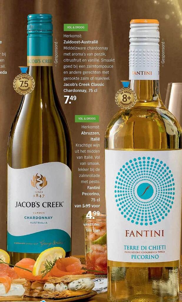 Jacob's creek classic chardonnay fantini pecorino aanbieding bij Albert