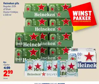 Makro Heineken pils Regulier, 0.0% of Silver Cluster 6 blikjes a 330 ml aanbieding