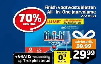 Trekpleister Finish vaatwastabletten all- in-one jaarvolume aanbieding