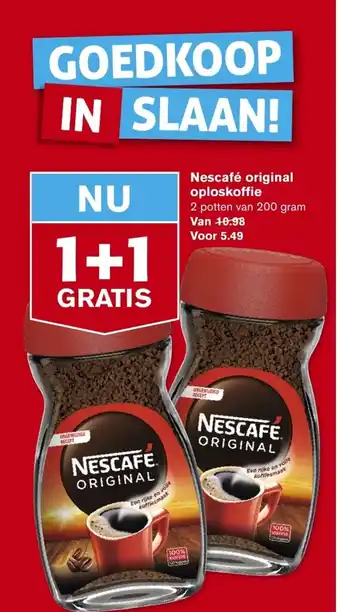 Hoogvliet Nescafe Original oploskoffie 200 gram 1+1 gratis aanbieding