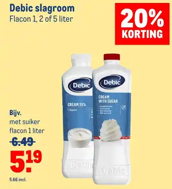 Makro Debic slagroom flacon 1. 2 of 5 liter aanbieding