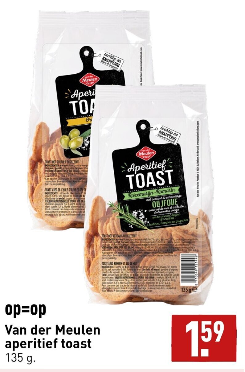 Van der Meulen aperitief toast 135 gram aanbieding bij ALDI