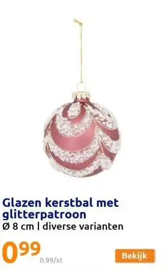 Action Glazen kerstbal met glitterpatroon aanbieding