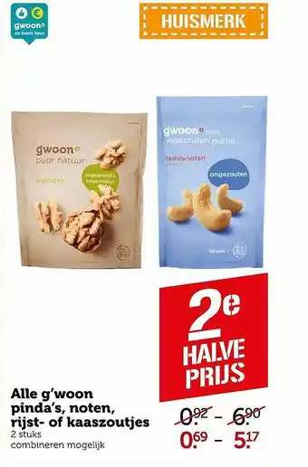 Coop Alle g'woon pinda's, noten, rijst- of kaaszoutjes aanbieding