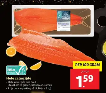 Lidl Hele zalmzijde 100g aanbieding