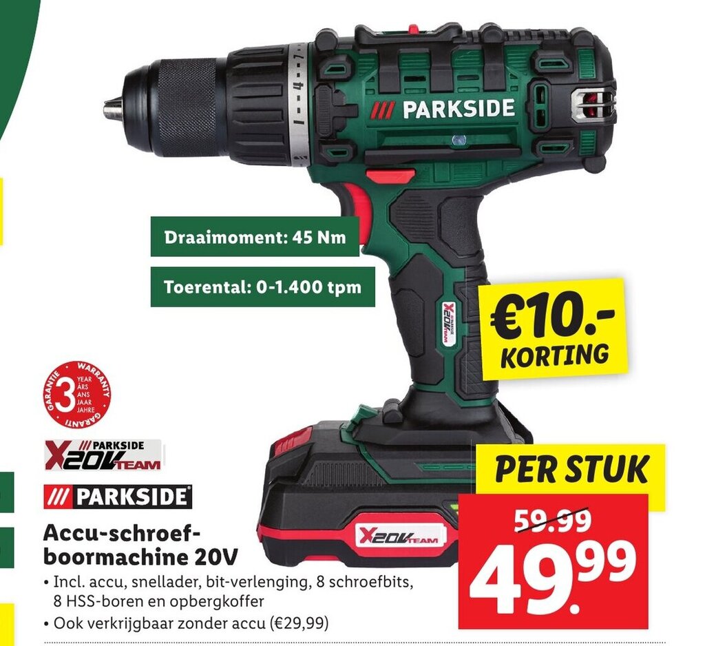 Parkside accu-boorhamer 20v zonder accu aanbieding bij Lidl
