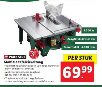 Lidl Parkside mobiele tafelcirkelzaag aanbieding