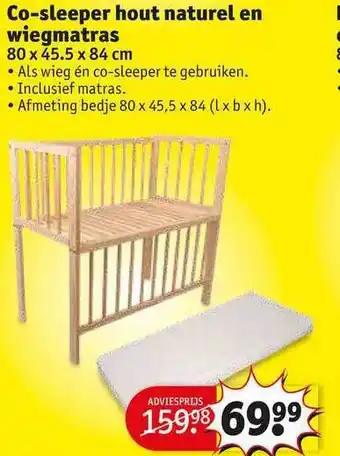 Kruidvat Co-sleeper hout naturel en wiegmatras aanbieding
