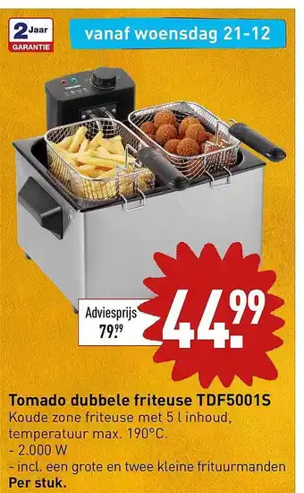 ALDI Tomado dubbele friteuse tdf5001s aanbieding