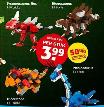 Hoogvliet Tyrannosaurus rex, stegosaurus, triceratops of plesiosaurus aanbieding