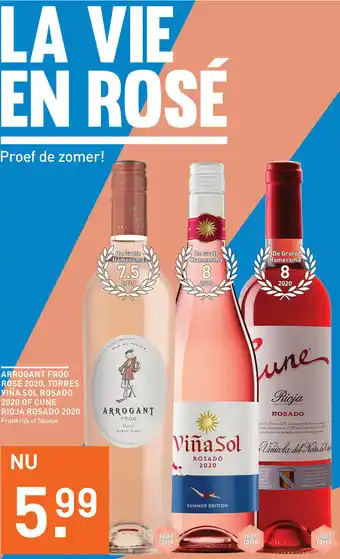 Gall & Gall Arrogant Frog Rose 2020, Torres Vina Sol Rosado 2020 of Cune Rioja Rosado 2020 750ml aanbieding