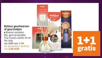 Albert Heijn Bolsius geurkaarsen of geurstokjes 1+1 gratis aanbieding