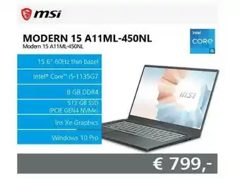 ITPRODEALS MSI Modern 15 A11ML-450NL Laptop aanbieding