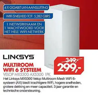 Vobis Linksys Multiroom Wifi 6 Systeem Velop MX5300 AX5300 1PK aanbieding