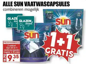 MCD Supermarkt Alle Sun Vaatwascapsules 1+1 Gratis aanbieding