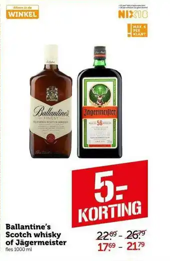 CoopCompact Ballantine's Scotch Whisky Of Jägermeister 5.- Korting aanbieding