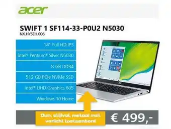 ITPRODEALS Acer Swift 1 SF114-33-P0U2 N5030 NX.HYSEH.006 Laptop aanbieding