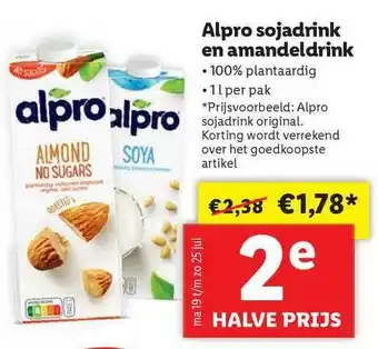 Lidl Alpro Sojadrink En Amandeldrink aanbieding