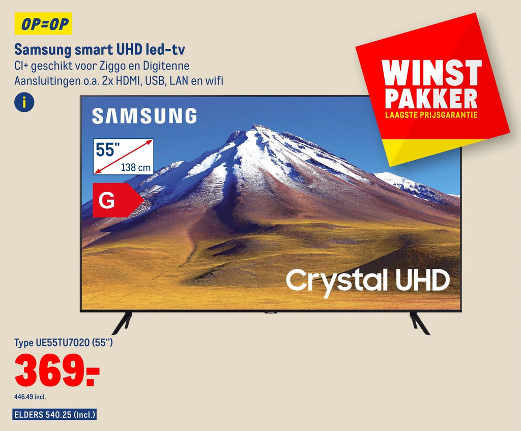 Samsung smart uhd ledtv type ue55tu7020 (55") aanbieding bij Makro