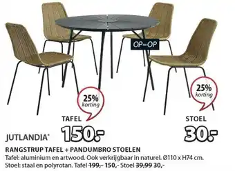 Jysk RANGSTRUP TAFEL+ PANDUMBRO STOELEN aanbieding