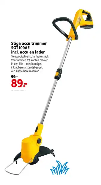 Welkoop Stiga accu trimmer SGT100AE incl. accu en lader aanbieding