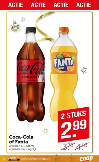 Coop Coca-Cola of Fanta 2 flessen a 1000 ml aanbieding