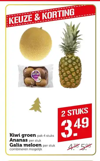 Coop Kiwi groen, Ananas, Galia meloen 4 stuks aanbieding