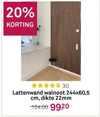 Karwei Lattenwand walnoot 244x60,5cm, dikte 22mm aanbieding