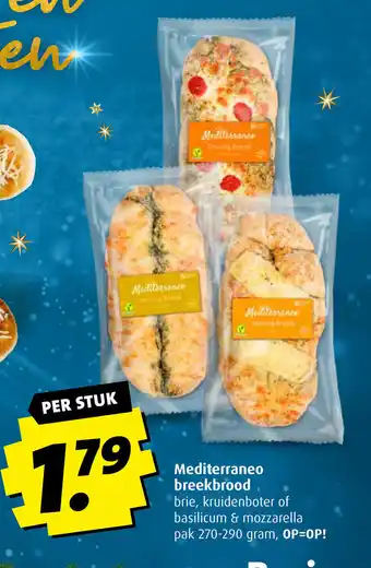 Boni Mediterraneo breekbrood brei, kruidenboter of basilicum & mozzarella pak 270-290 gram per stuk aanbieding