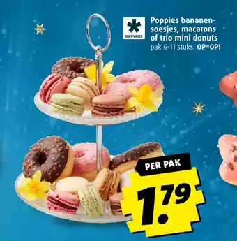 Boni Poppies bananen-soesjes,macarons of trio mini donuts pak 6-11 stuks aanbieding