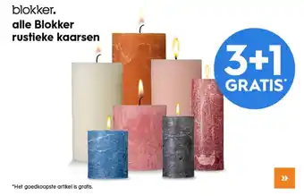 Blokker Alle blokker rustieke kaarsen 3+1 gratis aanbieding