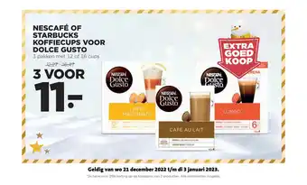 Jumbo Nescafe of Starbucks koffiecups voor Dolce Gusto 3 pakken met 12 of 16 cups aanbieding