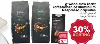 Boon`s Markt G'woon slow roast koffiebonen of aluminium nespresso capsules aanbieding