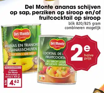 MCD Supermarkt Del monte ananas schijven op sap, perziken op siroop en/of fruitcocktail op siroop aanbieding