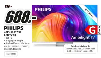 MediaMarkt Philips 43pus8837/12 led tv 4k aanbieding