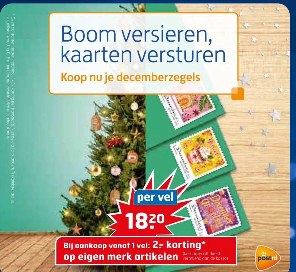 Boom versieren, kaarten versturen koop nu je decemberzegels aanbieding