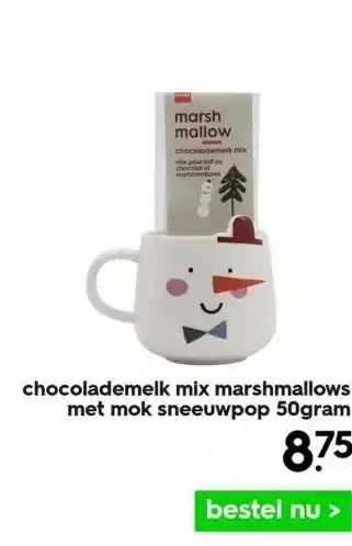 HEMA Chocolademelk mix marshmallows met mok sneeuwpop 50gram aanbieding